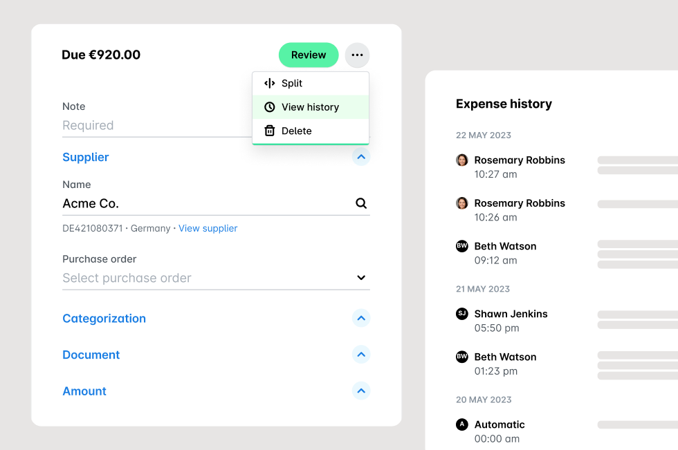 Payhawk's corporate spend management feature - purchase order management